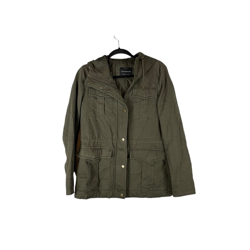 Lucky Brand Army Green Utility Hooded Jacket Size S Lightweight Cotton Outerwear